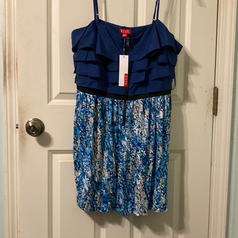 NEW NWT Elle Floral Halter Sun Dress Mediterranean Blue Large L